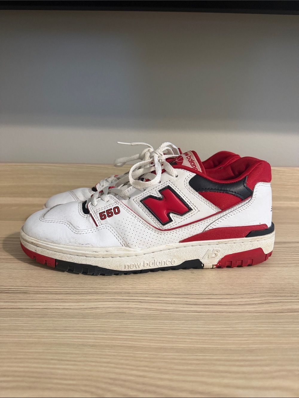 New Balance 550 White and Red Athletic Sneakers